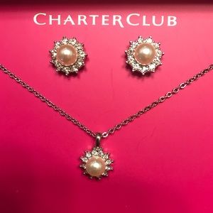 Rhinestone and pearl necklace and earrings